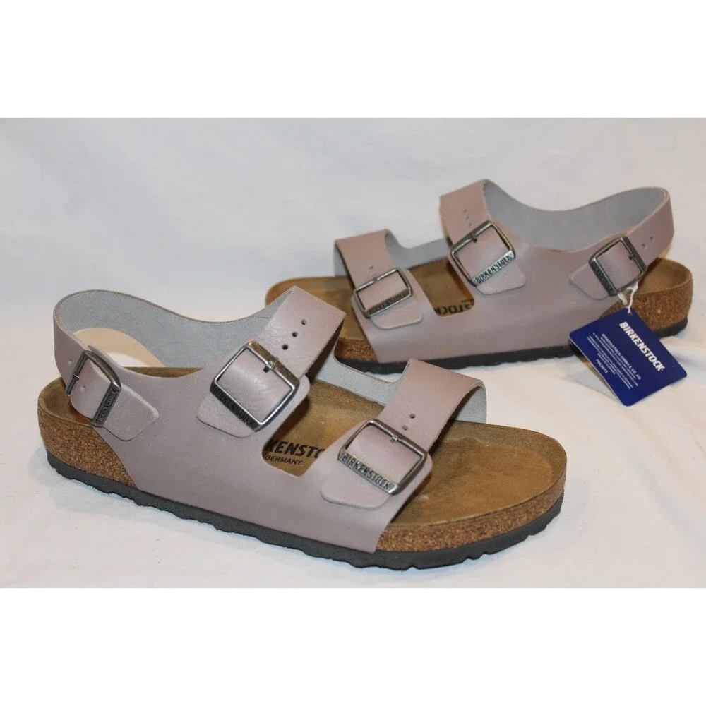 BIRKENSTOCK Milano Men's Leather Regular Sandals Stone Coin Gray NIB EU 43 US 10